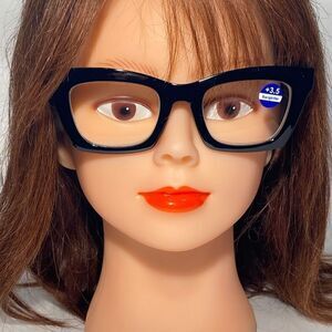 1146 Gretchen Reading Glasses 3.5 Sq Eyeglasses Black Frames Readers NWT